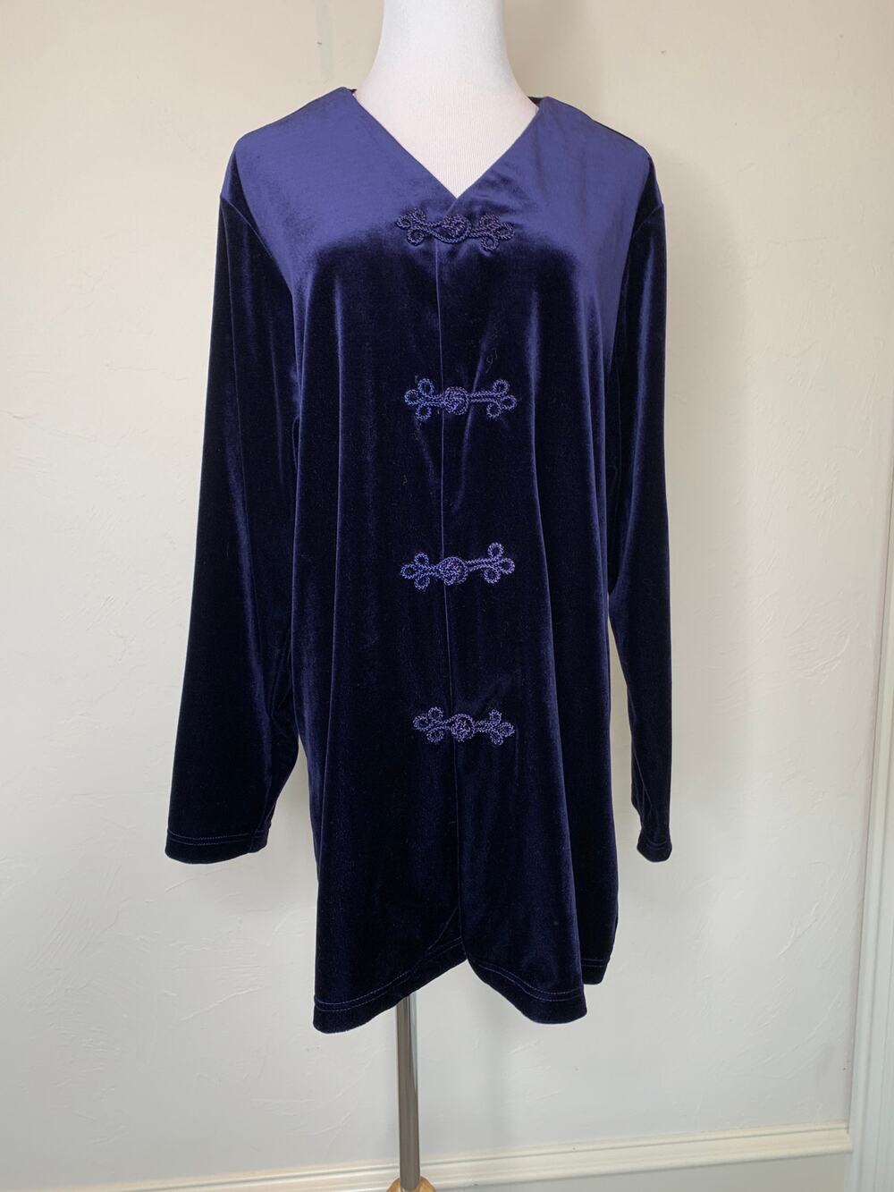 Vintage Velour Purple Blue Jacket Frog Closures Sz 1X Holiday Whimsygoth